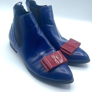 Beau+Ashe Women's Chelsea Boots Slip On Shoes Red Bow Almond Toe Blue Size 7